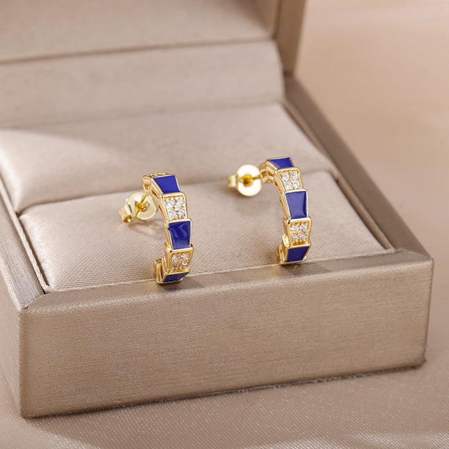 House of Shakespeare Blue 14K Gold Plated Earrings Andorra Earrings | Gold Yellow Zirconia Hoop Earrings