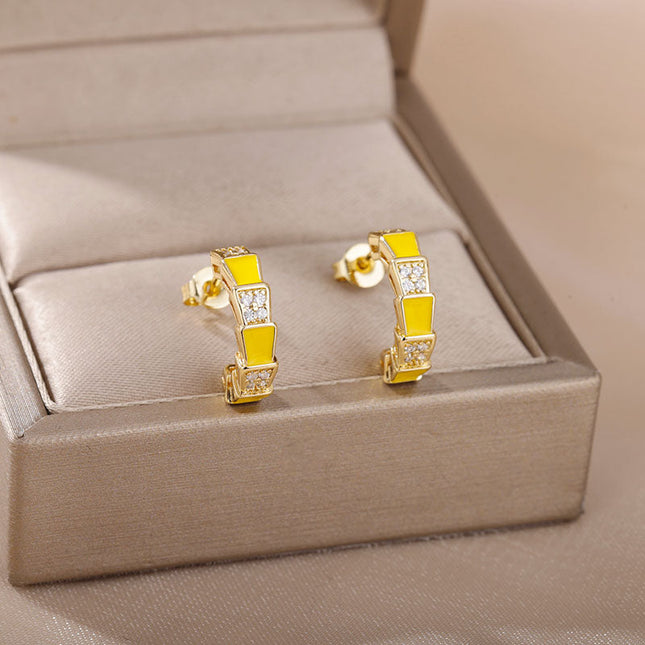 House of Shakespeare Yellow 14K Gold Plated Earrings Andorra Earrings | Gold Yellow Zirconia Hoop Earrings