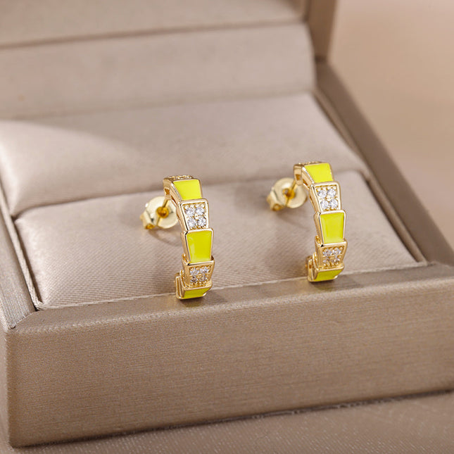 House of Shakespeare 14K Gold Plated Earrings Andorra Earrings | Gold Yellow Zirconia Hoop Earrings