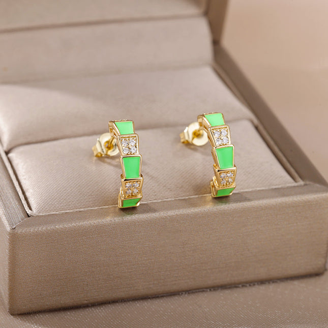 House of Shakespeare Green 14K Gold Plated Earrings Andorra Earrings | Gold Yellow Zirconia Hoop Earrings