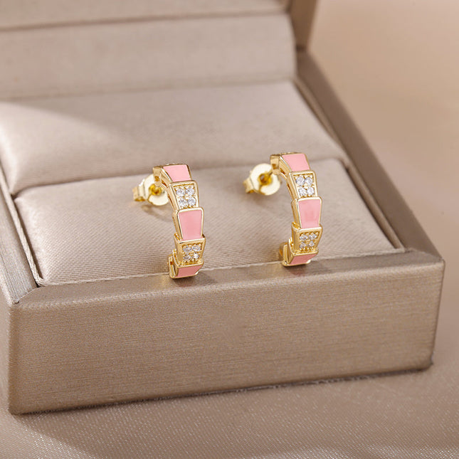 House of Shakespeare Pink 14K Gold Plated Earrings Andorra Earrings | Gold Yellow Zirconia Hoop Earrings