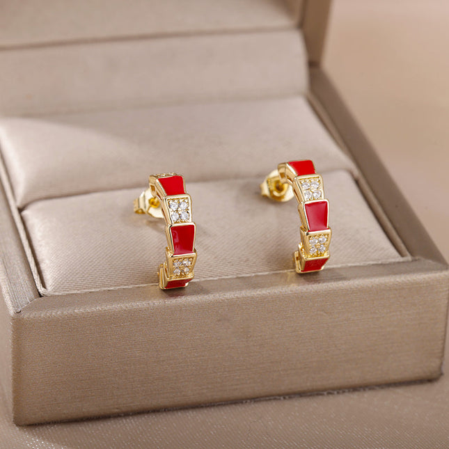 House of Shakespeare Red 14K Gold Plated Earrings Andorra Earrings | Gold Yellow Zirconia Hoop Earrings