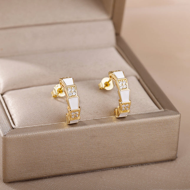 House of Shakespeare White 14K Gold Plated Earrings Andorra Earrings | Gold Yellow Zirconia Hoop Earrings