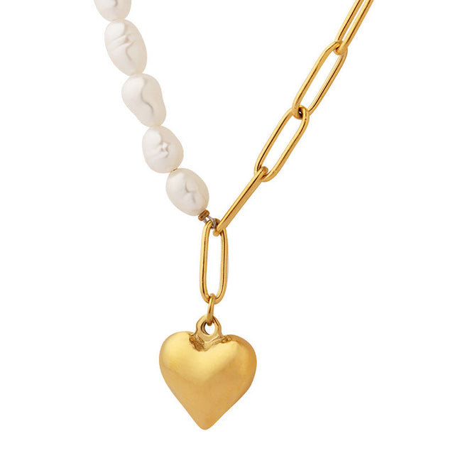 European and American cold ins style niche design sense Baroque freshwater pearl heart chain necklace clavicle chain P691