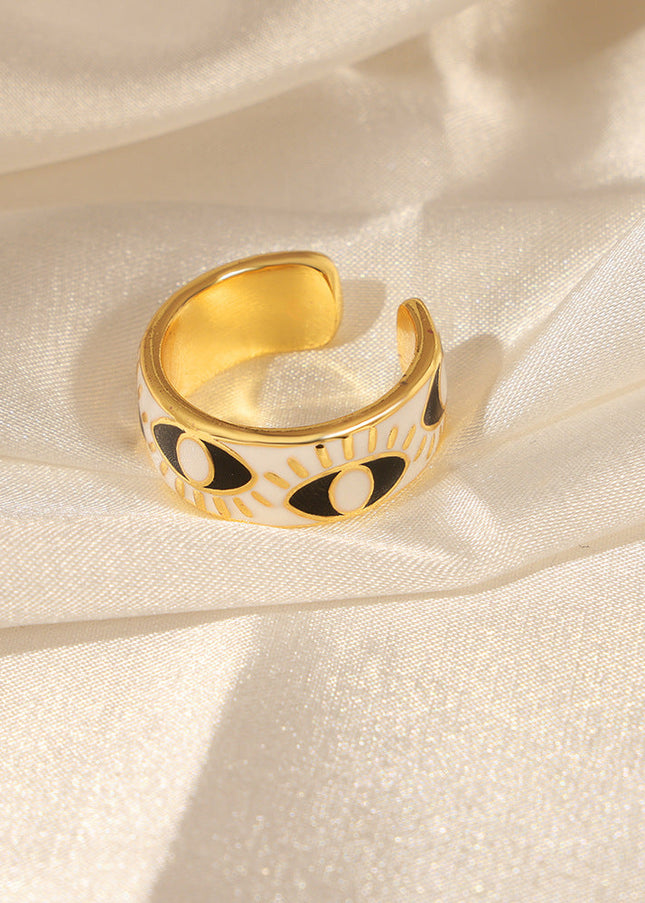 European and American style new cross-border fashion retro personality design copper material eye enamel glaze open ring jewelry