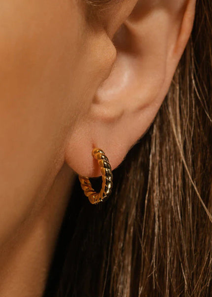 Jieding European and American stainless steel 18k gold twist braided earrings, geometric hollow earrings, daily simple and versatile accessories