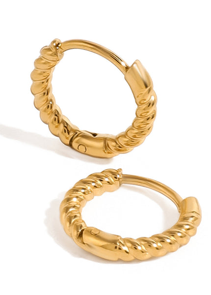 Jieding European and American stainless steel 18k gold twist braided earrings, geometric hollow earrings, daily simple and versatile accessories