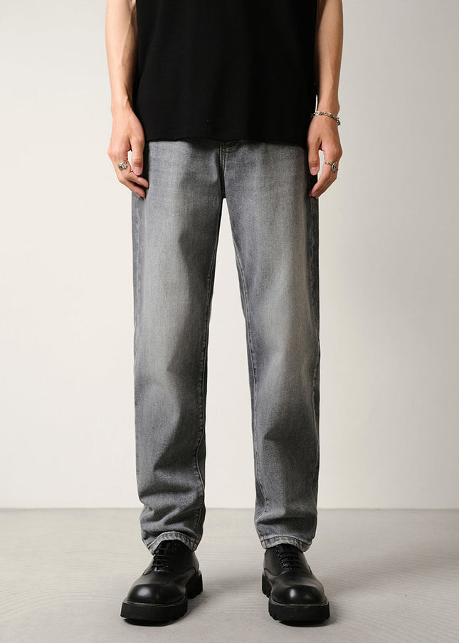 Anthracite Micro Cone Stretch Loose Straight Leg Jeans - 28 / Grey - Men’s Jeans