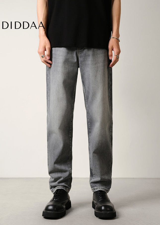 Anthracite Micro Cone Stretch Loose Straight Leg Jeans - Men’s Jeans