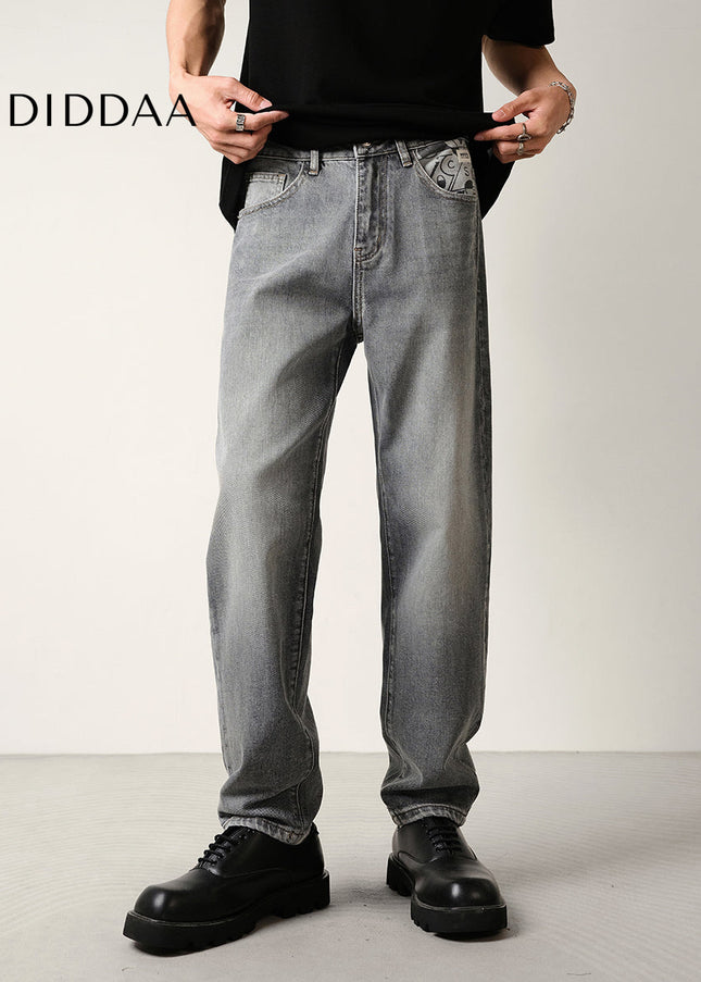 Anthracite Micro Cone Stretch Loose Straight Leg Jeans - Men’s Jeans