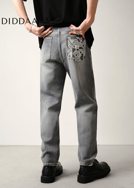Anthracite Micro Cone Stretch Loose Straight Leg Jeans - Men’s Jeans
