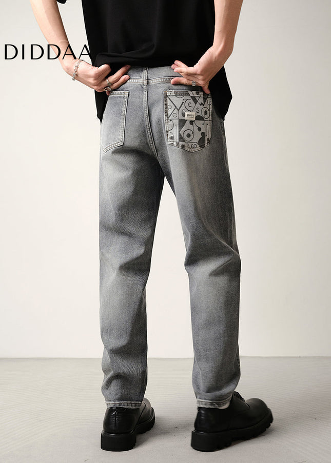Anthracite Micro Cone Stretch Loose Straight Leg Jeans - Men’s Jeans