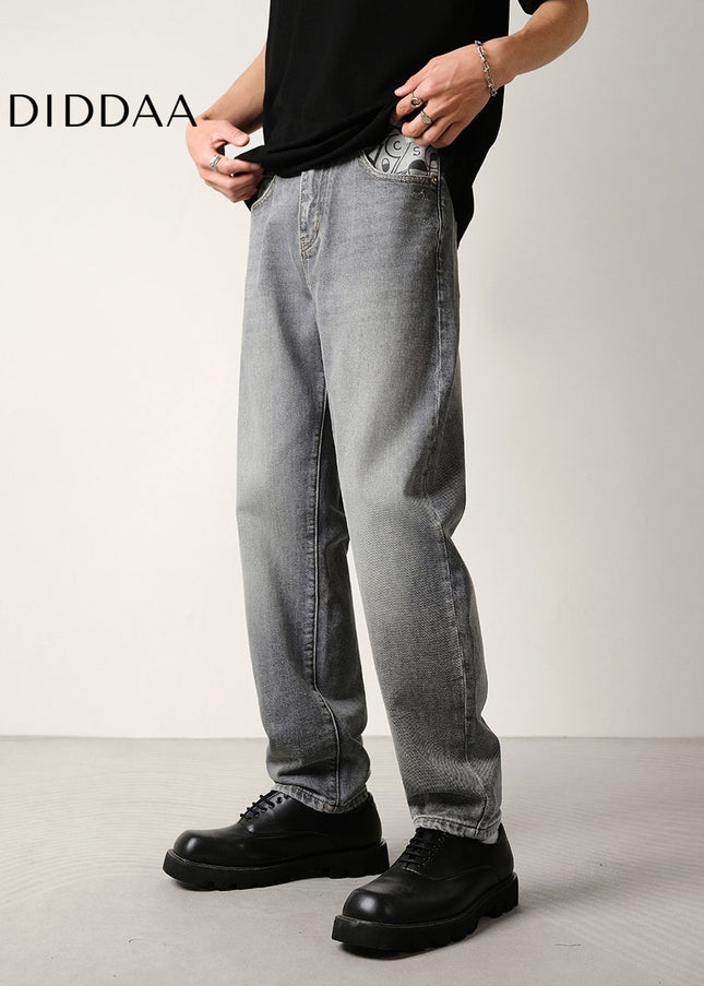 Anthracite Micro Cone Stretch Loose Straight Leg Jeans - Men’s Jeans