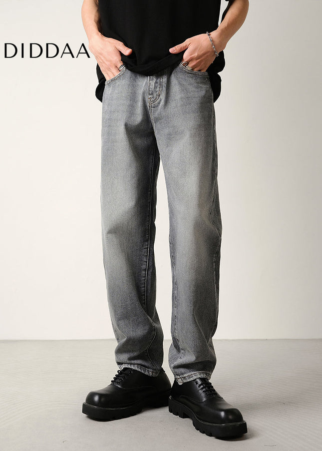 Anthracite Micro Cone Stretch Loose Straight Leg Jeans - Men’s Jeans