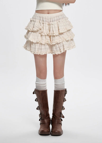 Apricot High Waist A-Line Puffy Summer Skirt for Women - Skirts