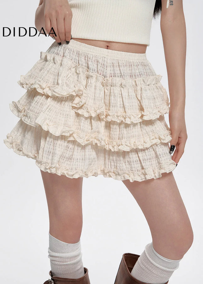 Apricot High Waist A-Line Puffy Summer Skirt for Women - Skirts