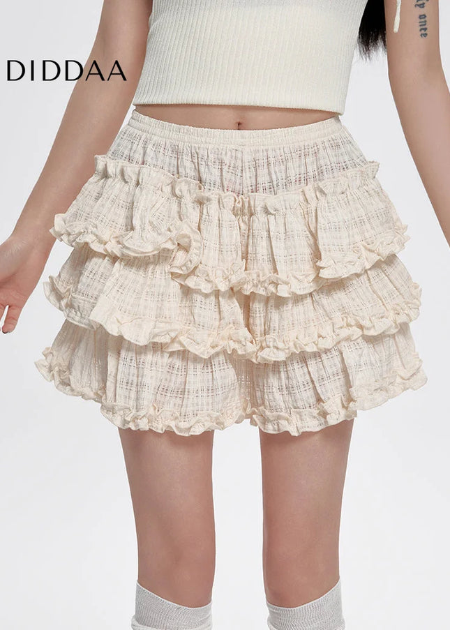 Apricot High Waist A-Line Puffy Summer Skirt for Women - Skirts