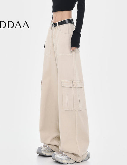 Apricot High Waist Loose Cargo Wide Leg Jeans Women - S / Apricot - Women’s Jeans