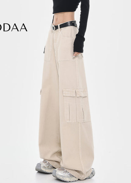 Apricot High Waist Loose Cargo Wide Leg Jeans Women - S / Apricot - Women’s Jeans
