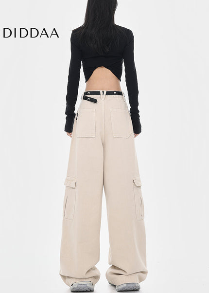 Apricot High Waist Loose Cargo Wide Leg Jeans Women - Women’s Jeans