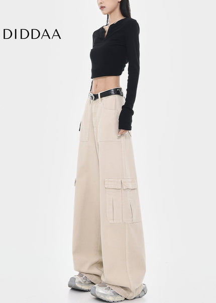 Apricot High Waist Loose Cargo Wide Leg Jeans Women - Women’s Jeans