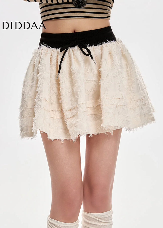 Apricot High-Waisted A-Line Puff Skirt for Women - Skirts