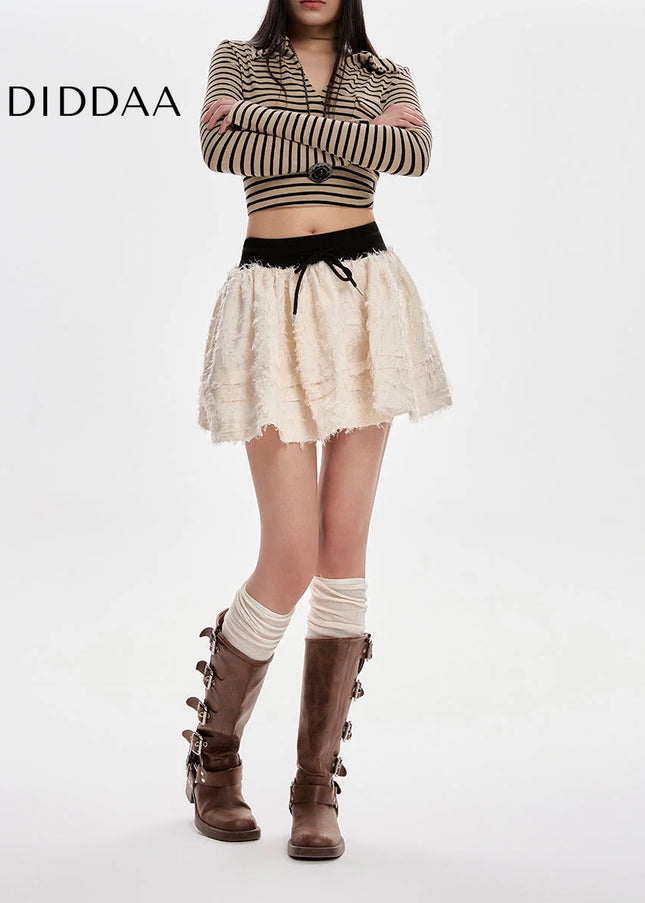 Apricot High-Waisted A-Line Puff Skirt for Women - Skirts