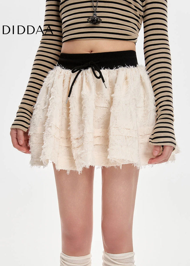 Apricot High-Waisted A-Line Puff Skirt for Women - Skirts