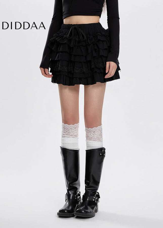 Apricot High-Waisted Lace A-Line Skirt for Women - S / Black - Skirts