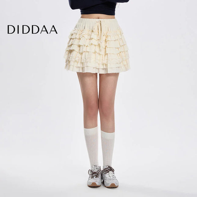 Apricot High-Waisted Lace A-Line Skirt for Women - S / Apricot - Skirts