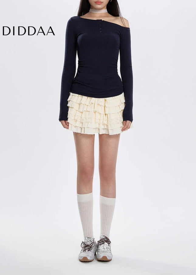 Apricot High-Waisted Lace A-Line Skirt for Women - Skirts