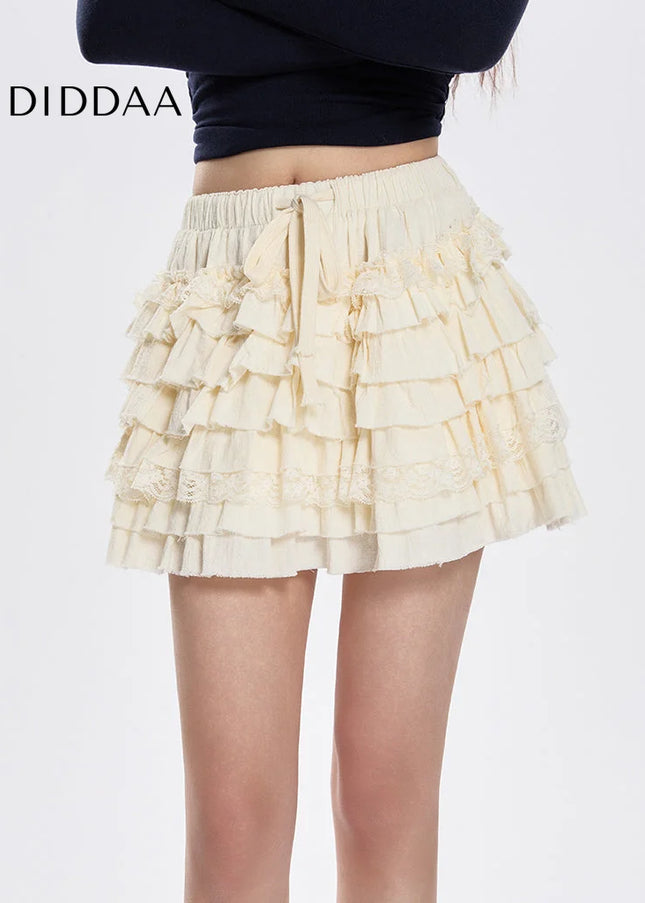 Apricot High-Waisted Lace A-Line Skirt for Women - Skirts