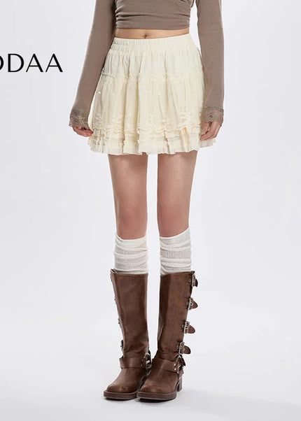 Apricot High-Waisted Lace Spliced Short Skirt Summer - S / Apricot - Skirts
