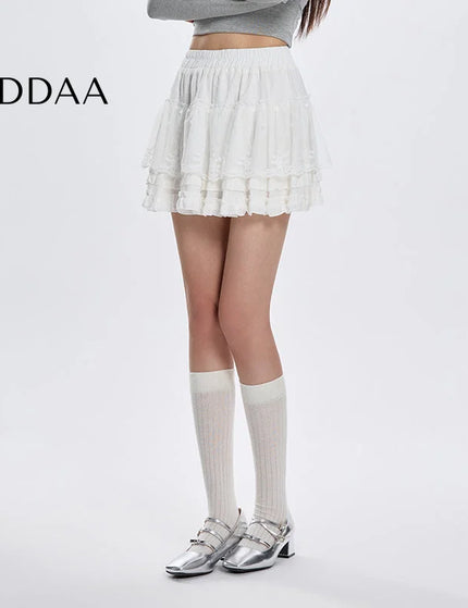 Apricot High-Waisted Lace Spliced Short Skirt Summer - S / White - Skirts