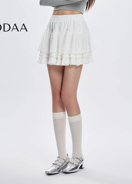 Apricot High-Waisted Lace Spliced Short Skirt Summer - S / White - Skirts