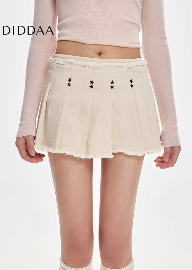 Apricot High-Waisted Pleated A-Line Skirt for Women - Skirts