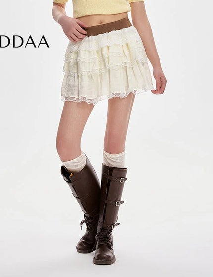 Apricot High-Waisted Slim A-Line Lace Skirt for Women - S / Apricot - Skirts