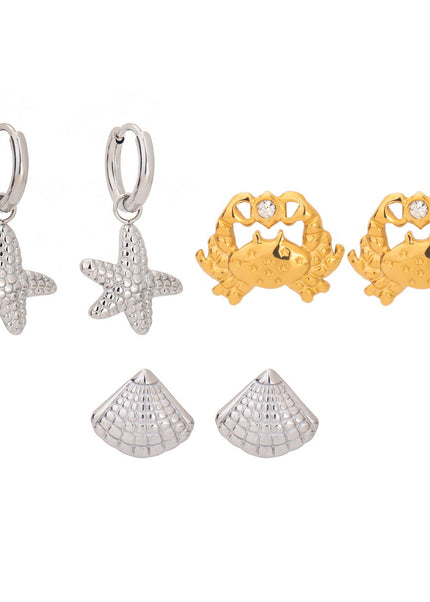 Jieding European and American three pairs of earrings, stainless steel earrings, earrings, women's design sense is niche, and titanium steel jewelry cross-border
