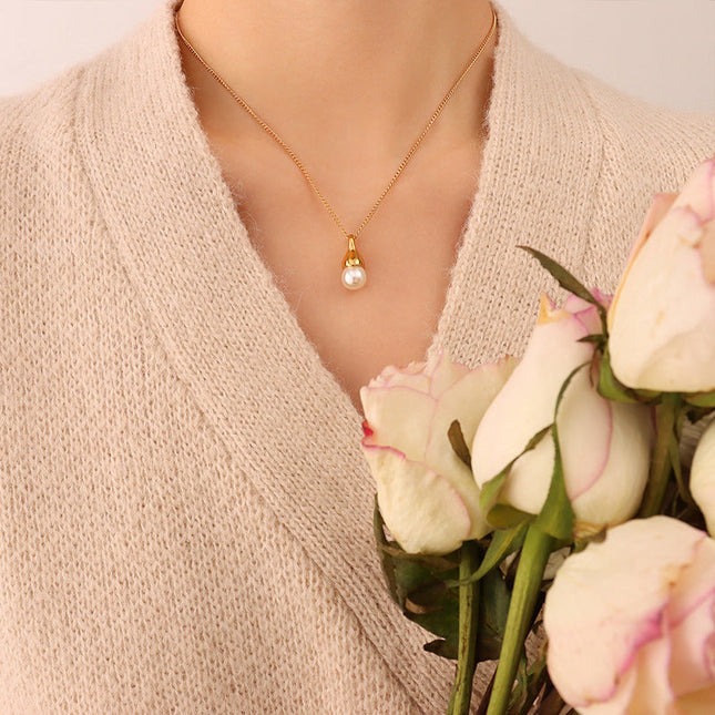 Special-shaped design, water droplet, imitation baroque pearl necklace, textured pearl clavicle chain, titanium steel jewelry, P542