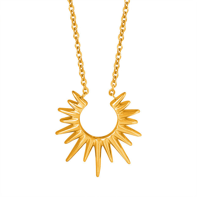 Personality, niche cold wind, unique geometric radiant pendant, fashionable, simple, versatile, titanium steel gold-plated necklace