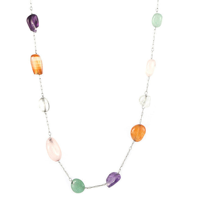 European and American ins style niche colored natural stone beaded necklace fashion bracelet stainless steel dopamine light luxury set