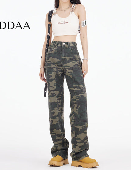 Army Green Camouflage Wide Leg Cargo Jeans - XS / Camouflage - Women’s Jeans