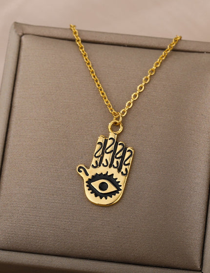 Aubre Pendant Necklace | Gold Silver Hand Eye Chain - Gold - Necklaces