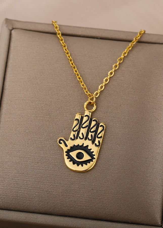 Aubre Pendant Necklace | Gold Silver Hand Eye Chain - Gold - Necklaces