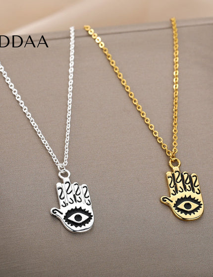 Aubre Pendant Necklace | Gold Silver Hand Eye Chain - Silver - Necklaces