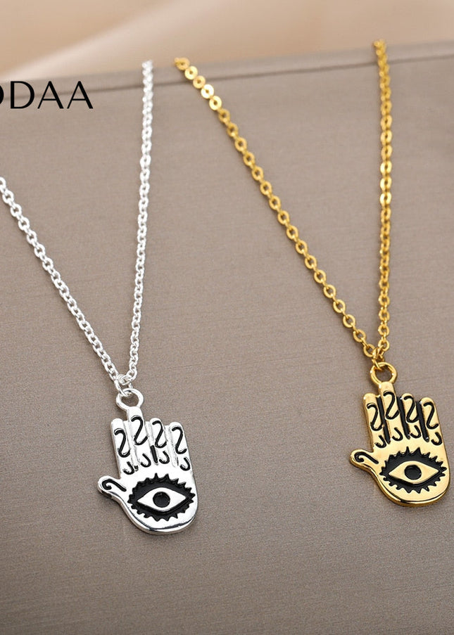 Aubre Pendant Necklace | Gold Silver Hand Eye Chain - Silver - Necklaces