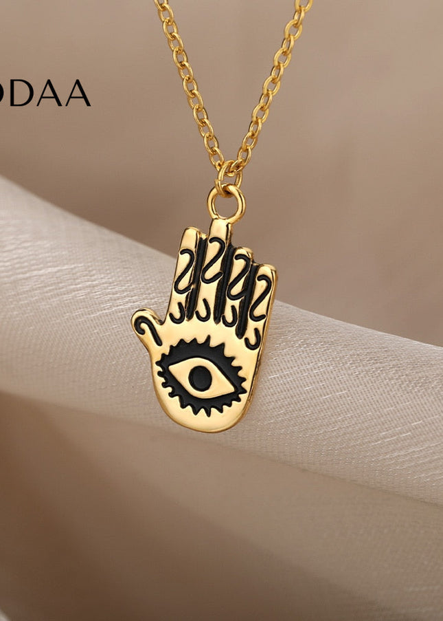 Aubre Pendant Necklace | Gold Silver Hand Eye Chain - Necklaces