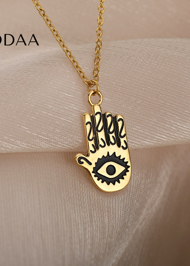 Aubre Pendant Necklace | Gold Silver Hand Eye Chain - Necklaces