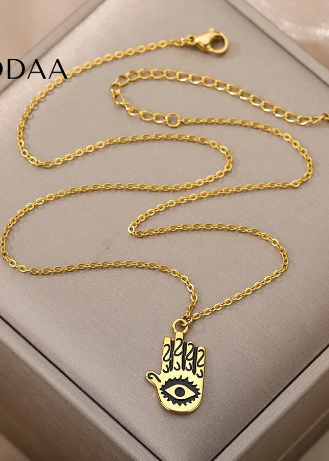 Aubre Pendant Necklace | Gold Silver Hand Eye Chain - Necklaces