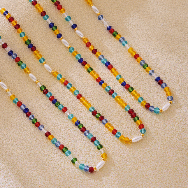 Mystery Li, dopamine hyun elegant style, colored crystal stone beaded necklace, ins style, niche design, fashionable clavicle chain